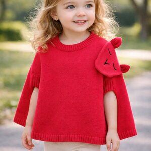 Girl's Red Poncho Sweater - Size 2T
